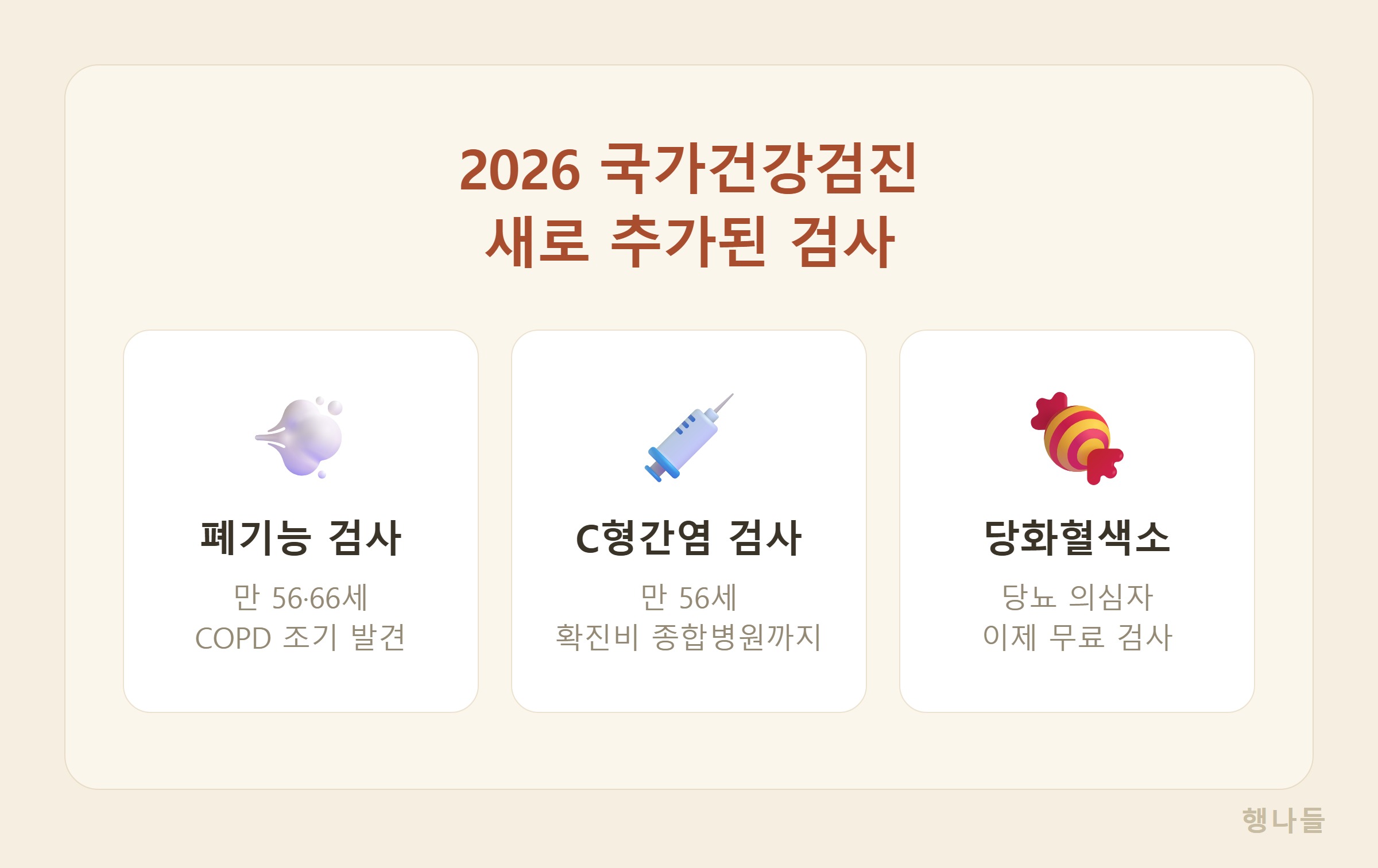 2026 국가건강검진 새로 추가된 검사 세 가지 - 폐기능 검사 C형간염 검사 당화혈색소 무료